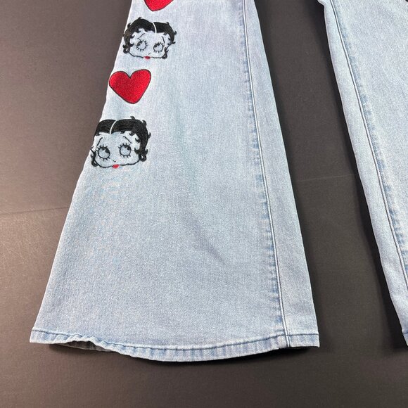 Dolls Kill X Betty Boop Jeans Women 31x32* Flare Mid Rise Light Blue Denim Tag L - Picture 6 of 16